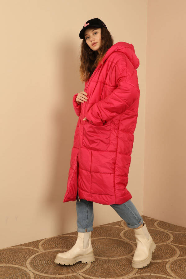 Quilted Fabric Long Sleeve Oversize/Loose Fit Women's Jacket - Fuchsia - 9