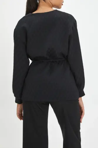 Quilted Kimono Tie Waist Black Jacket 40220 - SERPİL (1)
