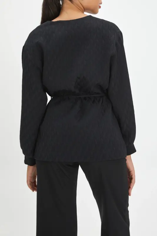 Quilted Kimono Tie Waist Black Jacket 40220 - 2