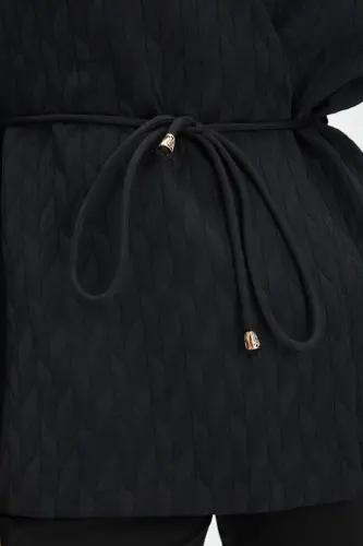 Quilted Kimono Tie Waist Black Jacket 40220 - 3