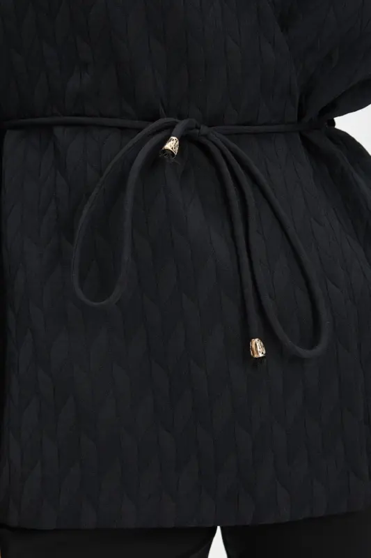 Quilted Kimono Tie Waist Black Jacket 40220 - 3