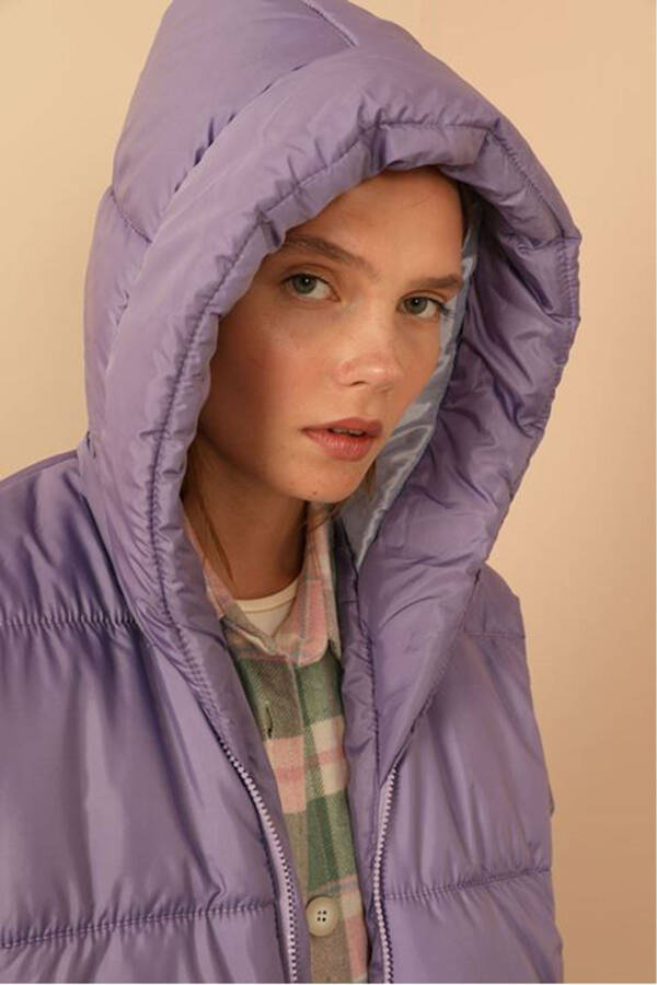 Quilted Long Sleeve Oversized/Relaxed Women's Coat - Lilac - 2