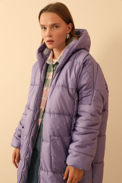 Quilted Long Sleeve Oversized/Relaxed Women's Coat - Lilac - 16