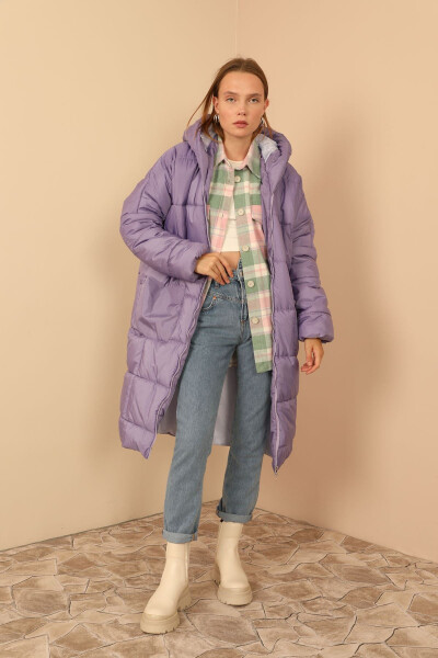 Quilted Long Sleeve Oversized/Relaxed Women's Coat - Lilac - 18