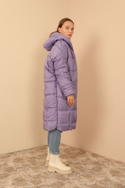 Quilted Long Sleeve Oversized/Relaxed Women's Coat - Lilac - 21