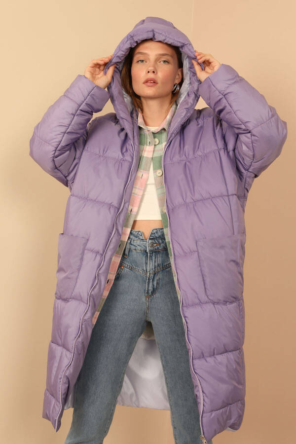 Quilted Long Sleeve Oversized/Relaxed Women's Coat - Lilac - 23