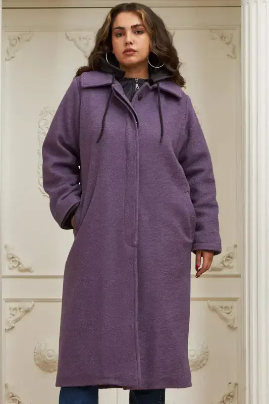 Quilted Plus Size Hooded Purple Coat - 3