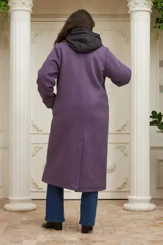 Quilted Plus Size Hooded Purple Coat - 5