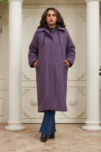 Quilted Plus Size Hooded Purple Coat - 1