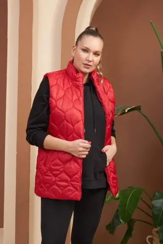 Quilted Plus Size Red Vest - BÜYÜKBEDENIZ (1)