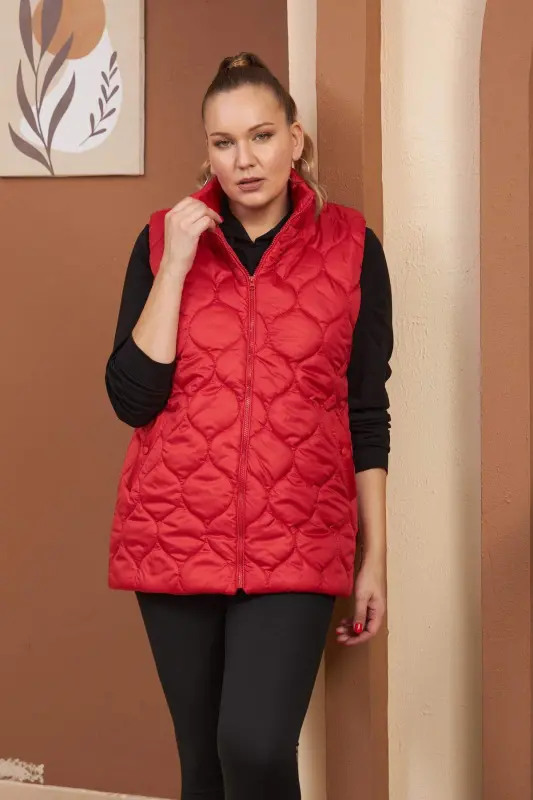 Quilted Plus Size Red Vest - 1
