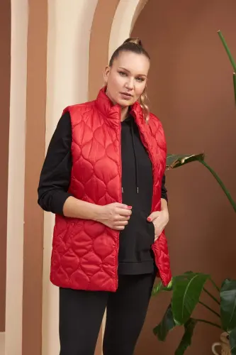 Quilted Plus Size Red Vest - BÜYÜKBEDENIZ (1)
