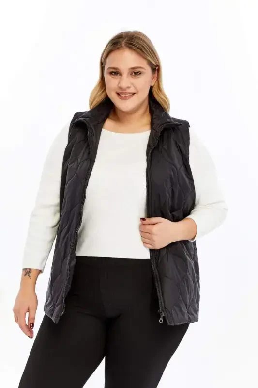 Quilted Plus Size Vest Black - 1