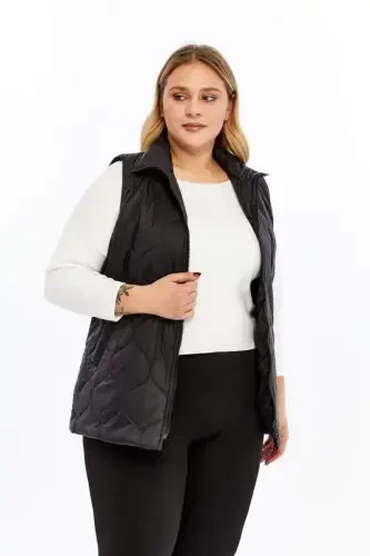 Quilted Plus Size Vest Black - BÜYÜKBEDENIZ (1)