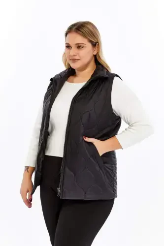 Quilted Plus Size Vest Black - 4