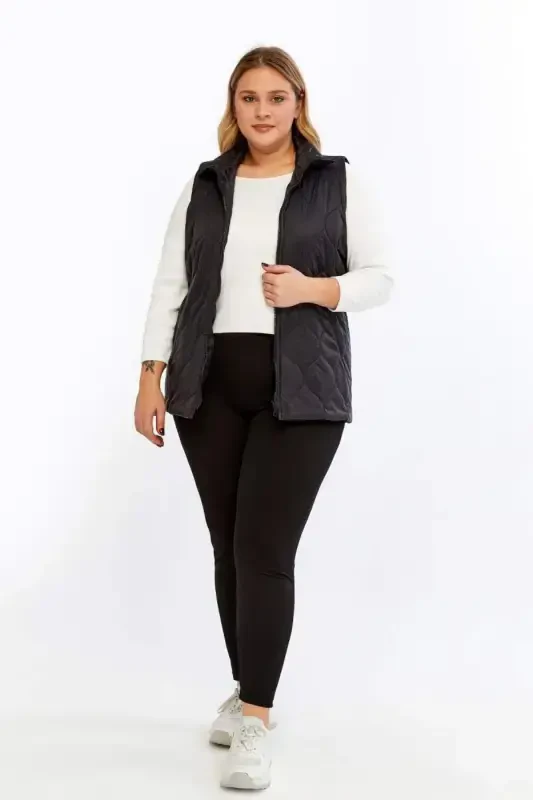 Quilted Plus Size Vest Black - 6