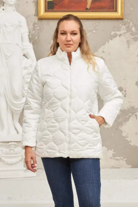 Quilted Plus Size White Coat - 1