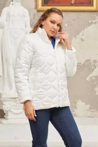 Quilted Plus Size White Coat - 2