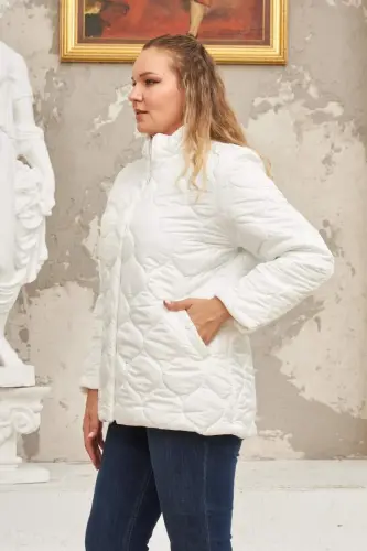 Quilted Plus Size White Coat - 3