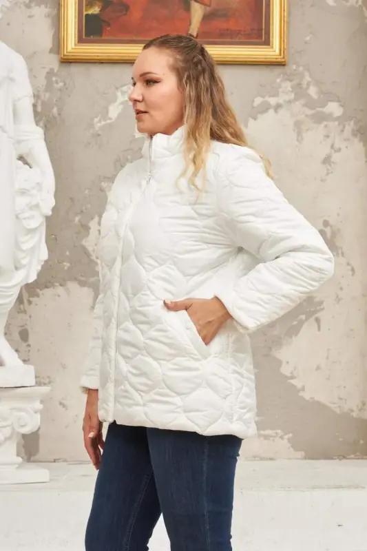 Quilted Plus Size White Coat - 3