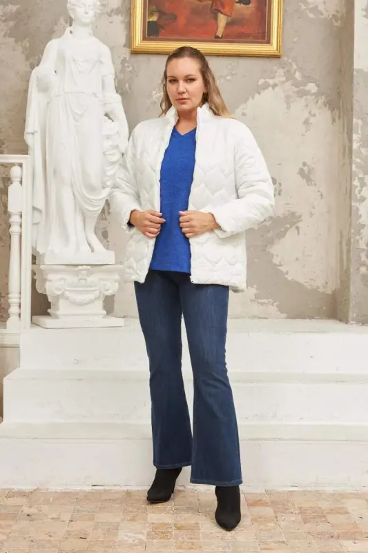 Quilted Plus Size White Coat - 5