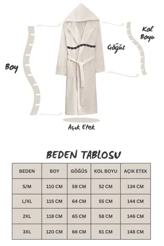 Quina Beige Anthracite Hooded Oversize Bathrobe Set-Beige - 15