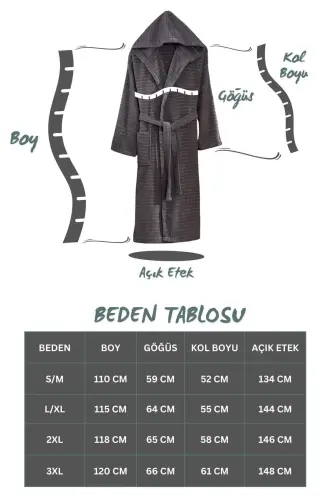 Quina Beige Anthracite Hooded Oversize Bathrobe Set-Beige - 8