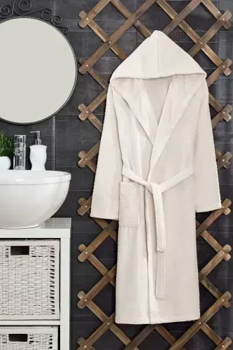 Quina Beige Hooded Oversize Bathrobe-Beige - 1