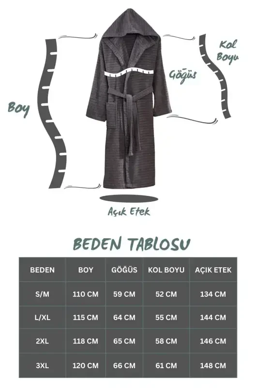 Quina Бежевый Антрацит Капюшонный Oversize Халат Комплект-Бежевый - 9