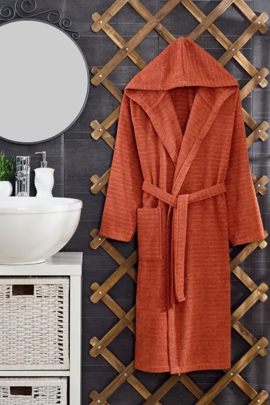 Quina Brick Red Hooded Oversize Bathrobe-Brick Red - 1