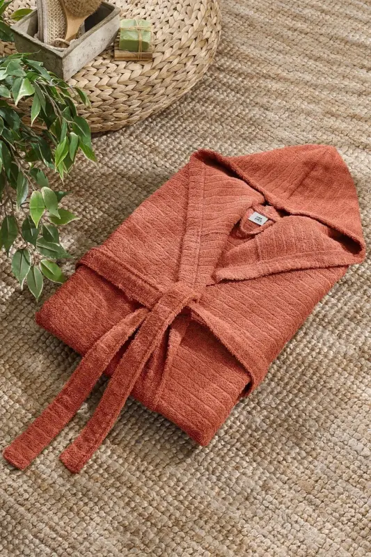 Quina Brick Red Hooded Oversize Bathrobe-Brick Red - 2