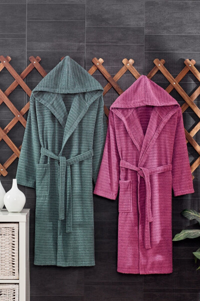 Quina Burgundy Green Hooded Oversize Robe Set - 1