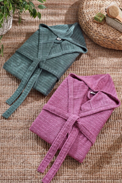 Quina Burgundy Green Hooded Oversize Robe Set - 2