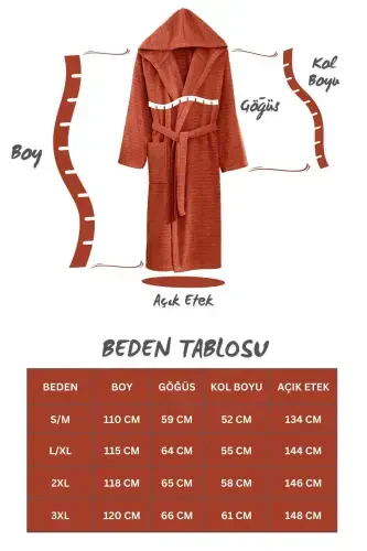 Quina G'isht Rangi Kapüşonli Katta O'lchamli Xalat - G'isht - 3