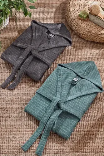 Quina Green Anthracite Hooded Oversize Bathrobe Set-Green - 14