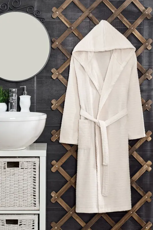 Quina Green Beige Hooded Oversize Bathrobe Set - Green - 5