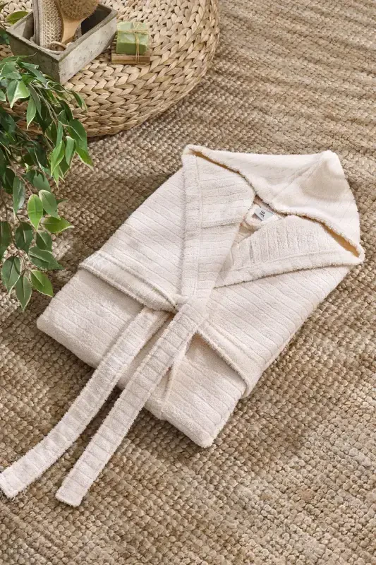 Quina Green Beige Hooded Oversize Bathrobe Set - Green - 6