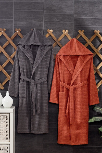 Quina Kiremit Anthracite Hooded Oversize Bathrobe Set 