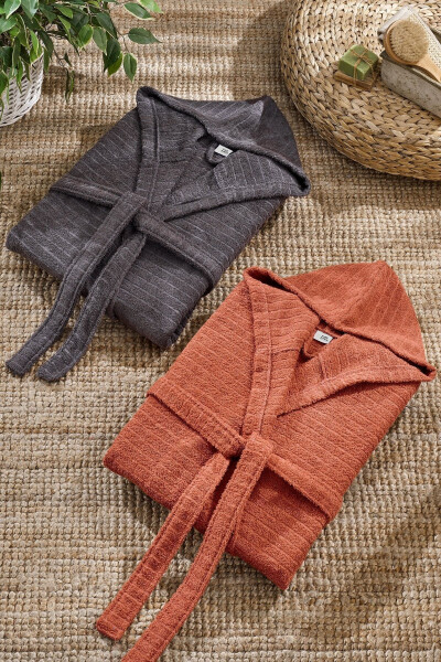 Quina Kiremit Anthracite Hooded Oversize Bathrobe Set - CASNACK (1)