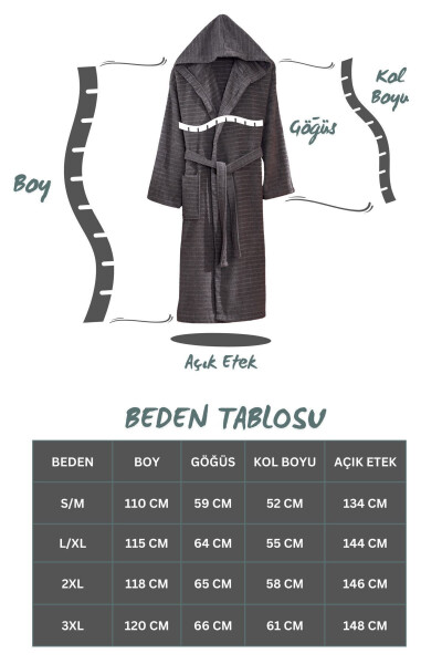 Quina Kiremit Anthracite Hooded Oversize Bathrobe Set - 8