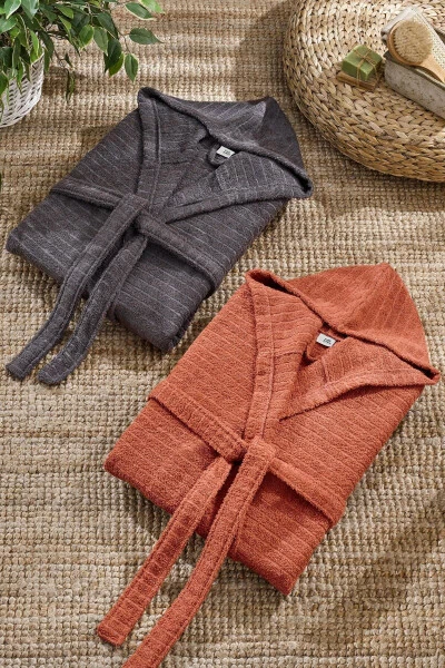 Quina Kiremit Anthracite Hooded Oversize Bathrobe Set - 2