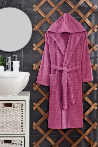 Quina Plum Anthracite Hooded Oversize Bathrobe Set-Plum - 3
