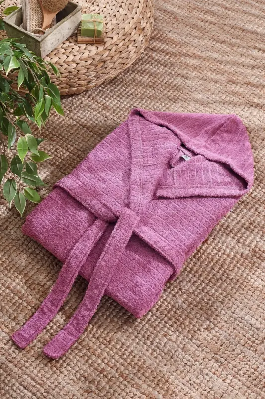 Quina Plum Anthracite Hooded Oversize Bathrobe Set-Plum - 4