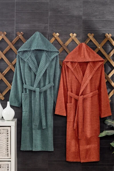 Quina Yashil Kafel Kapushonli Oversize Xalat To'plami - CASNACK