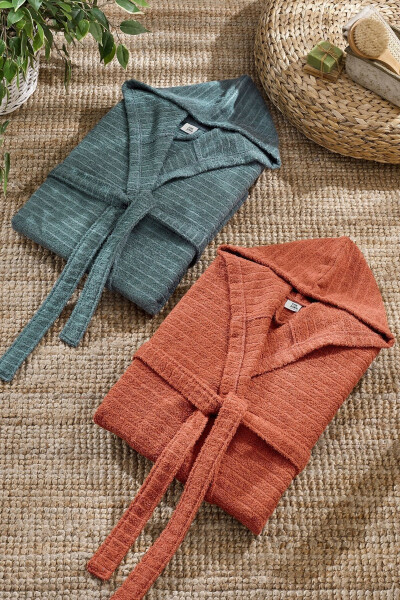 Quina Yeşil Kiremit Kapüşonlu Oversize Bornoz Seti-Yeşil - CASNACK (1)