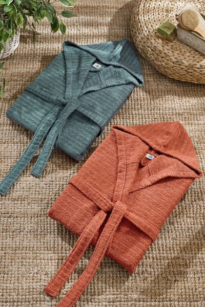 Quina Yeşil Kiremit Kapüşonlu Oversize Bornoz Seti - CASNACK (1)