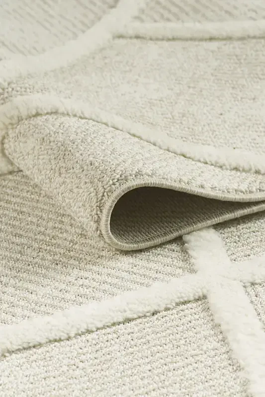 Quincey Bukleli Yumuşak Peluş Post Shaggy Krem Çocuk Odası Oturma Odası Salon Mutfak Halısı-Bej - VENUCCI HOME & LIVING