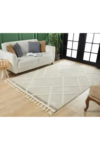 Quincey Bukleli Yumuşak Peluş Post Shaggy Krem Çocuk Odası Oturma Odası Salon Mutfak Halısı-Bej - VENUCCI HOME & LIVING (1)