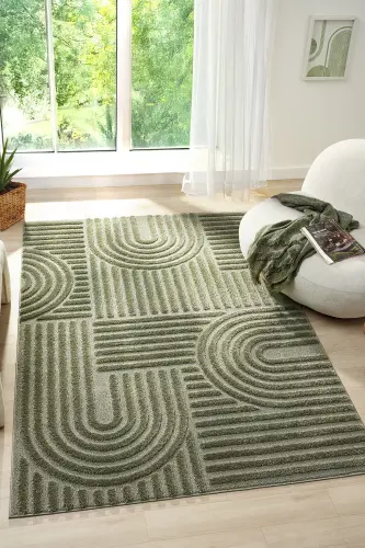 Quincey Bukleli Yumuşak Peluş Post Shaggy Krem Çocuk Odası Oturma Odası Salon Mutfak Halısı-Yeşil 