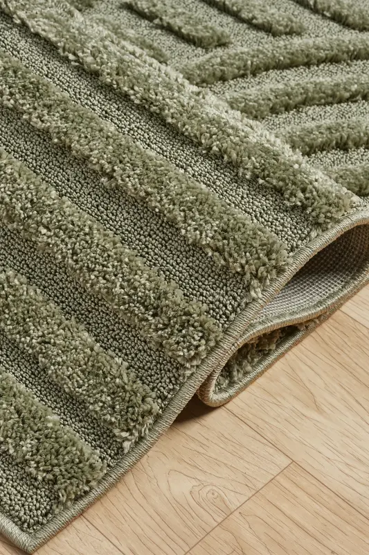 Quincey Bukleli Yumuşak Peluş Post Shaggy Krem Çocuk Odası Oturma Odası Salon Mutfak Halısı-Yeşil - 5